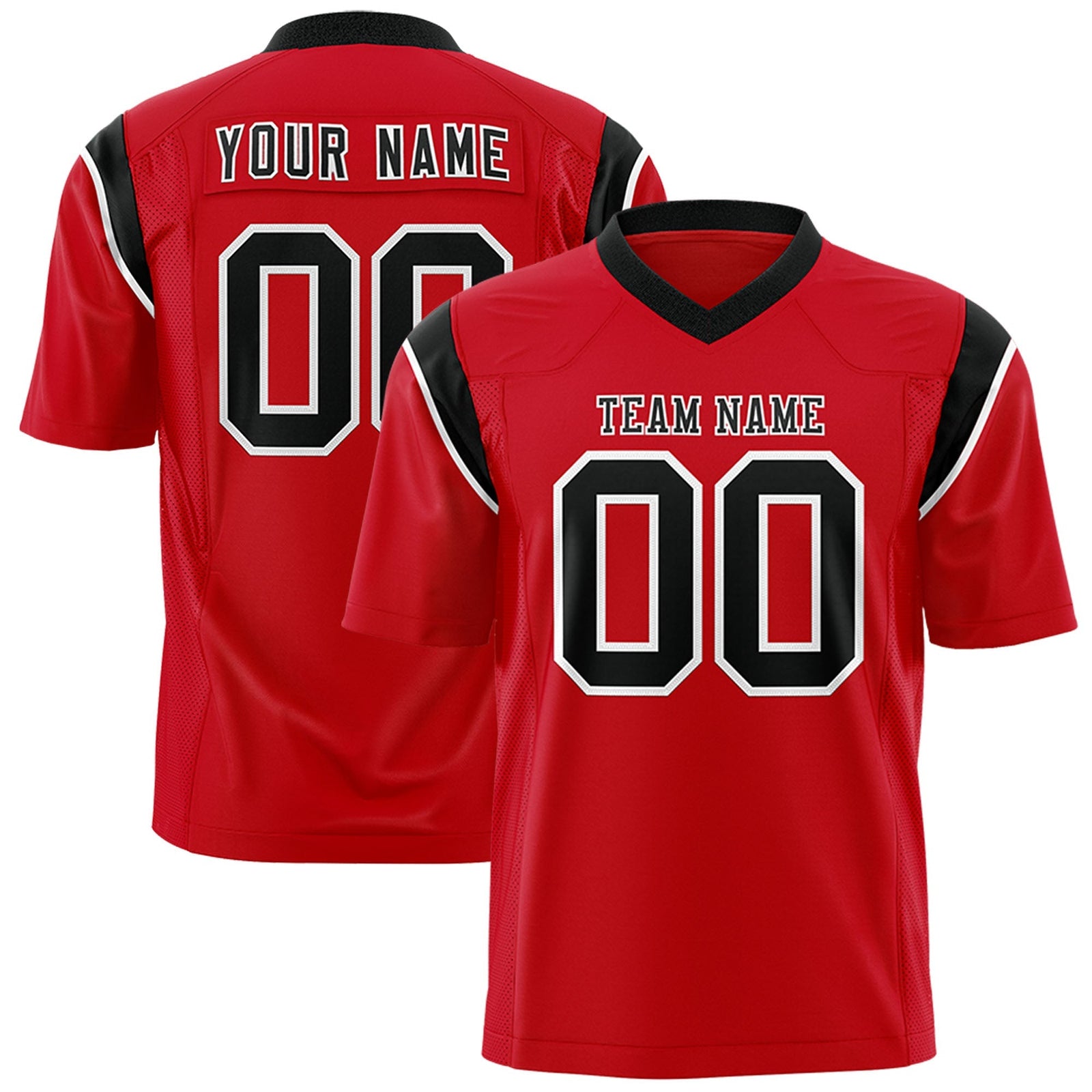 Custom Red Black Personalized Shoulder Cut Two-Tone Flag Football Jersey