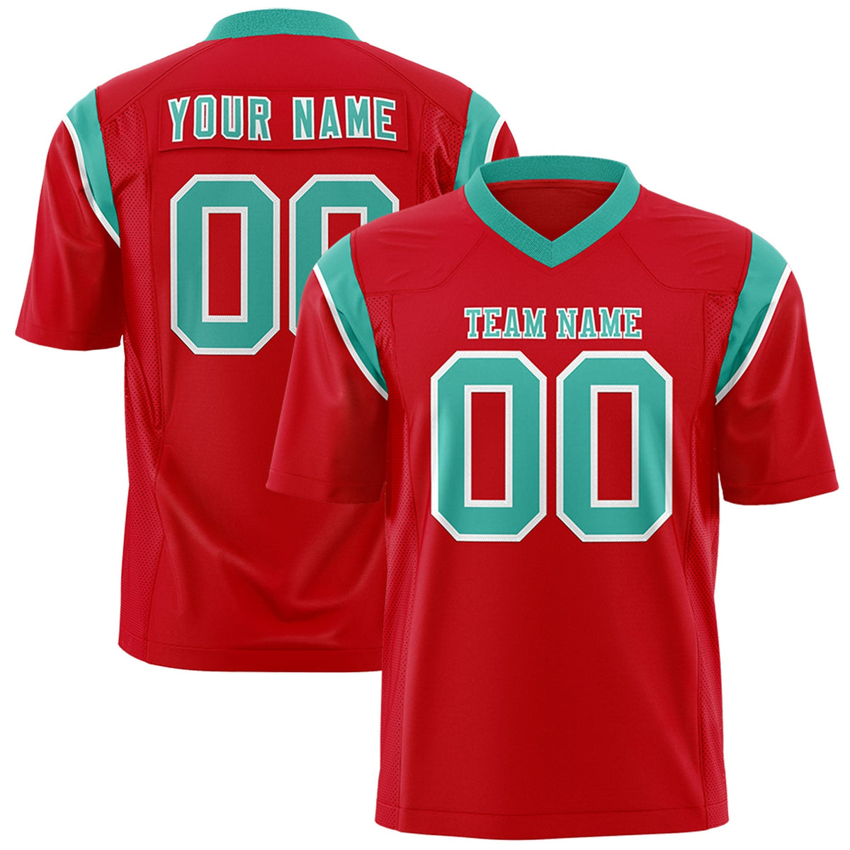 Custom Red Bright Green Personalized Shoulder Cut Two-Tone Flag Football Jersey