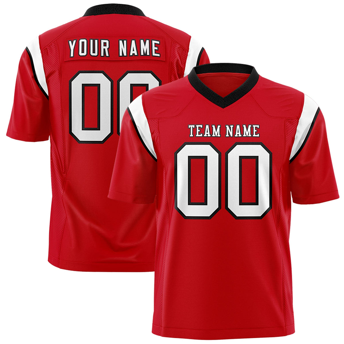 Custom Red White Personalized Shoulder Cut Two-Tone Flag Football Jersey