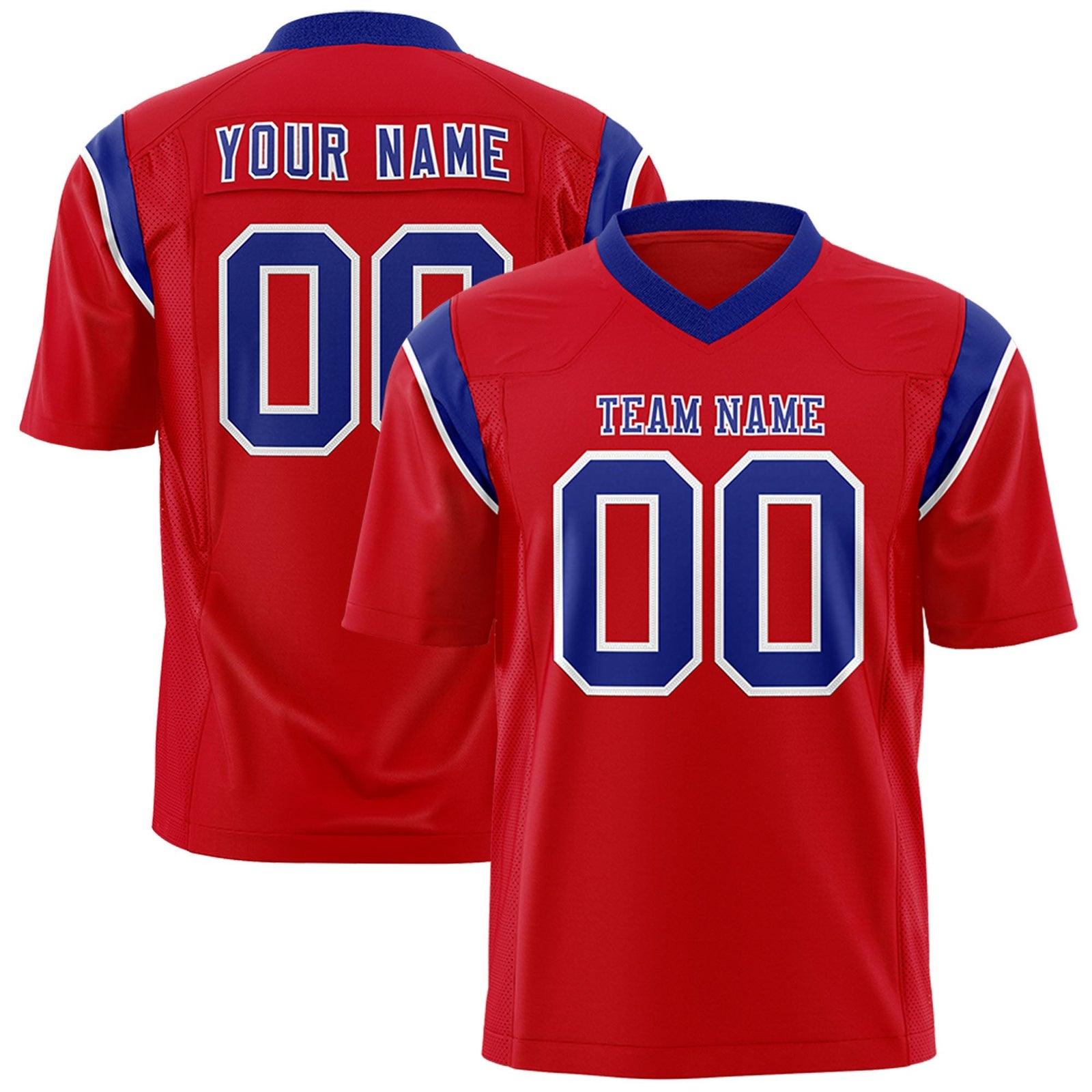 Custom Red Royal Personalized Shoulder Cut Two-Tone Flag Football Jersey