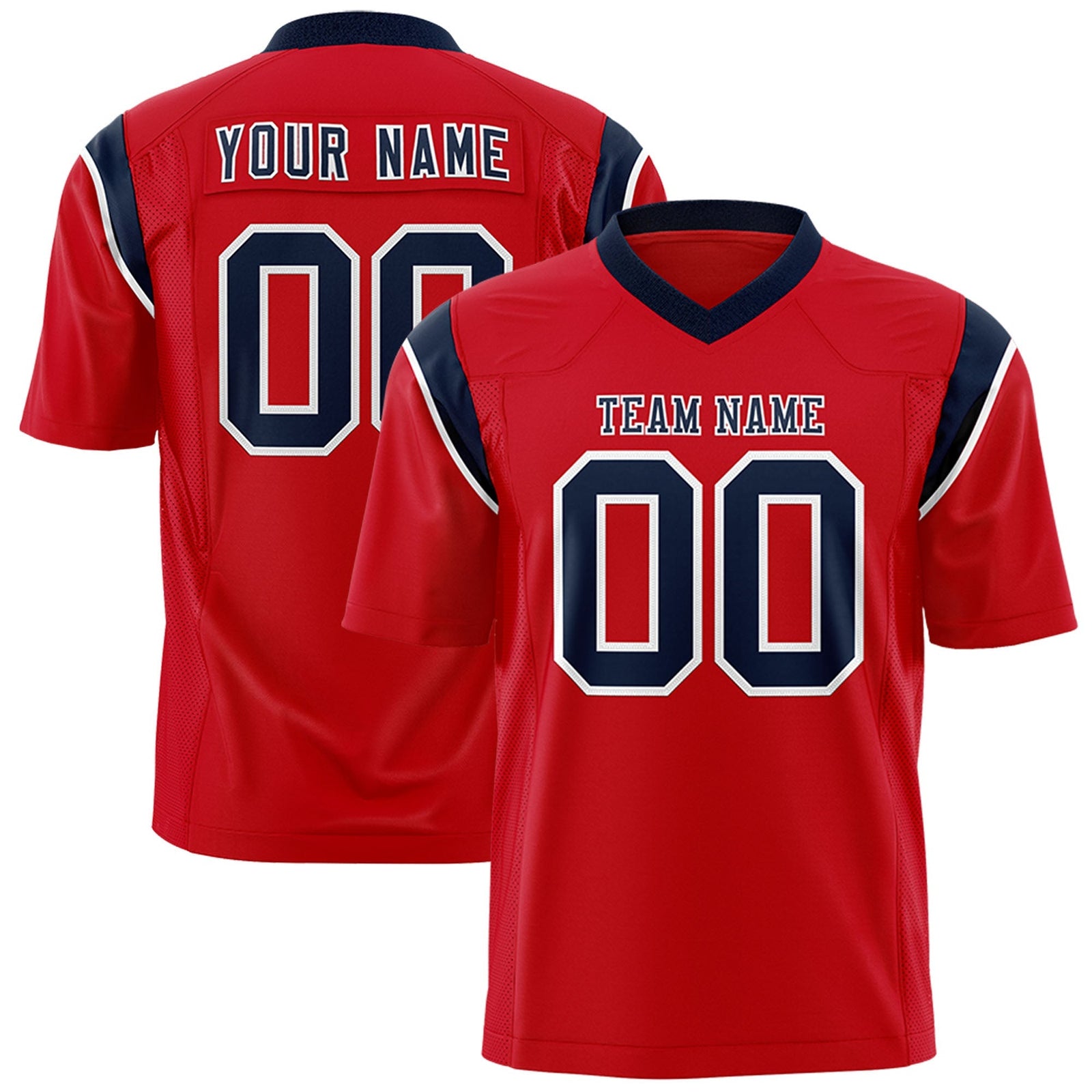 Custom Red Navy Personalized Shoulder Cut Two-Tone Flag Football Jersey