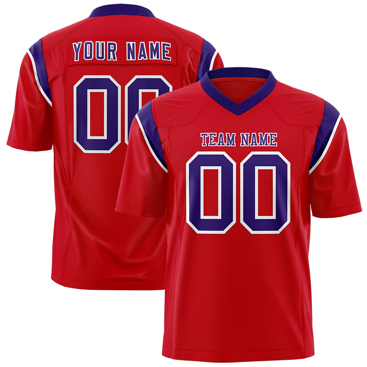 Custom Red Purple Personalized Shoulder Cut Two-Tone Flag Football Jersey