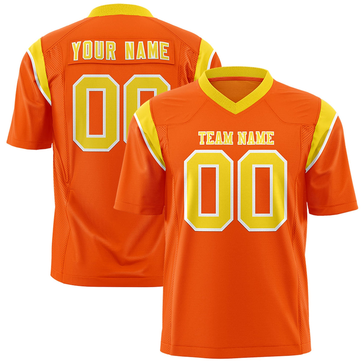 Custom Orange Gold Personalized Shoulder Cut Two-Tone Flag Football Jersey