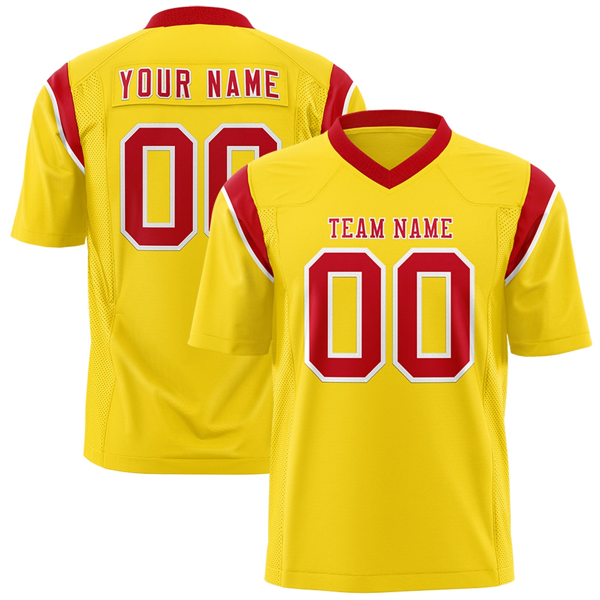 Custom Gold Red Personalized Shoulder Cut Two-Tone Flag Football Jersey