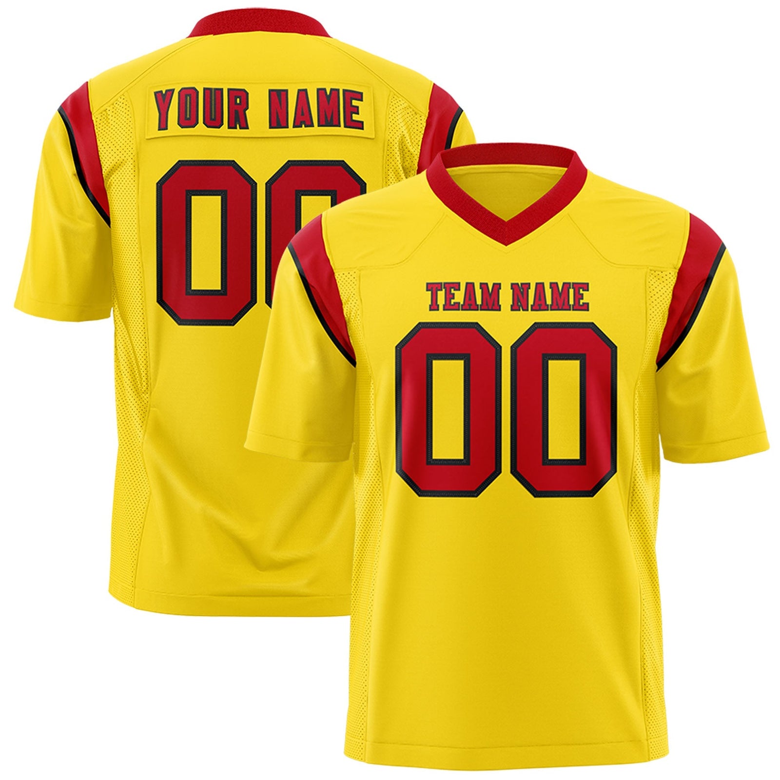 Custom Gold Red Personalized Shoulder Cut Two-Tone Flag Football Jersey