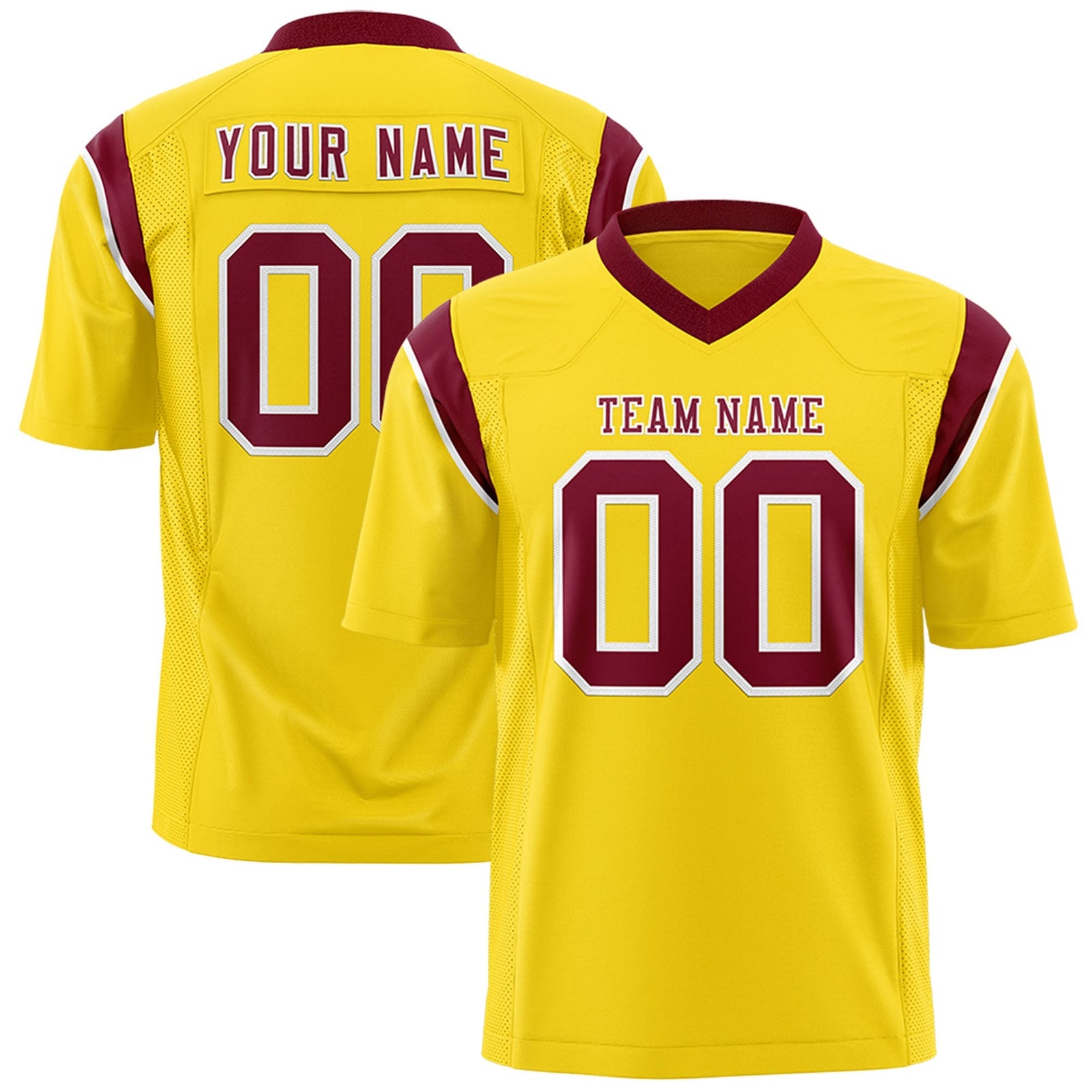 Custom Gold Crimson Personalized Shoulder Cut Two-Tone Flag Football Jersey