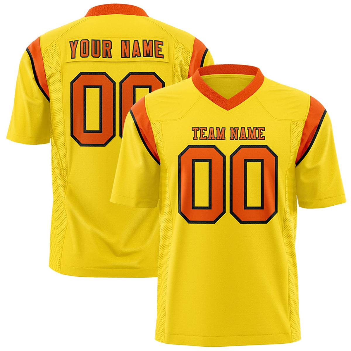 Custom Gold Orange Personalized Shoulder Cut Two-Tone Flag Football Jersey