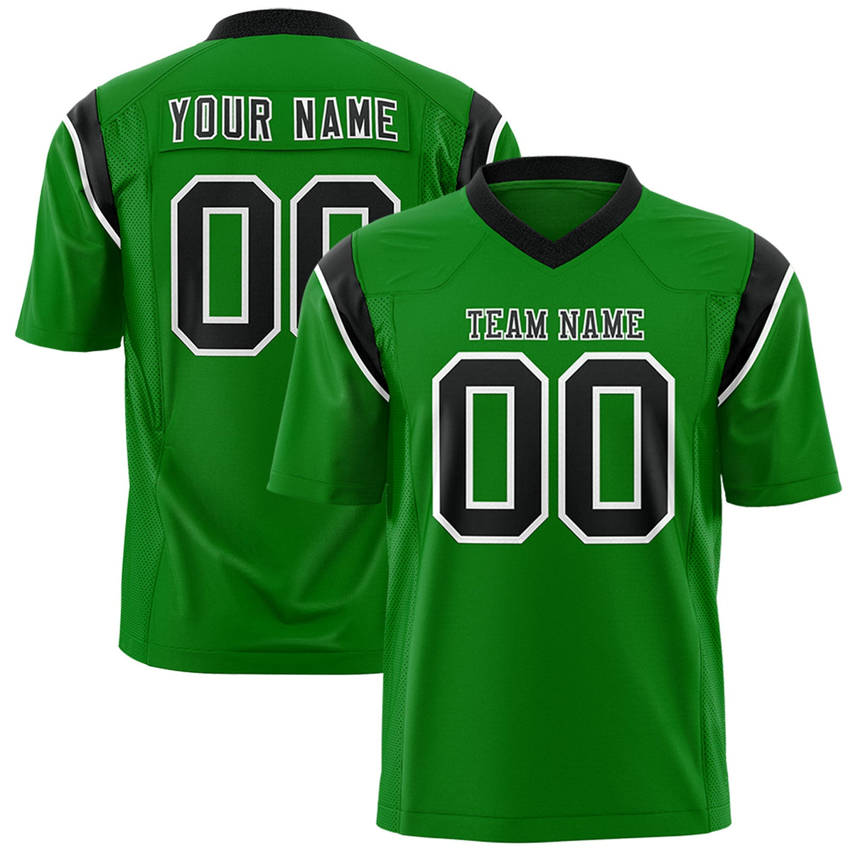 Custom Kelly Green Black Personalized Shoulder Cut Two-Tone Flag Football Jersey