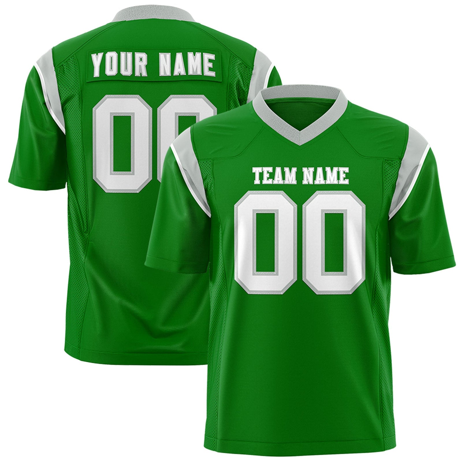 Custom Kelly Green Gray Personalized Shoulder Cut Two-Tone Flag Football Jersey
