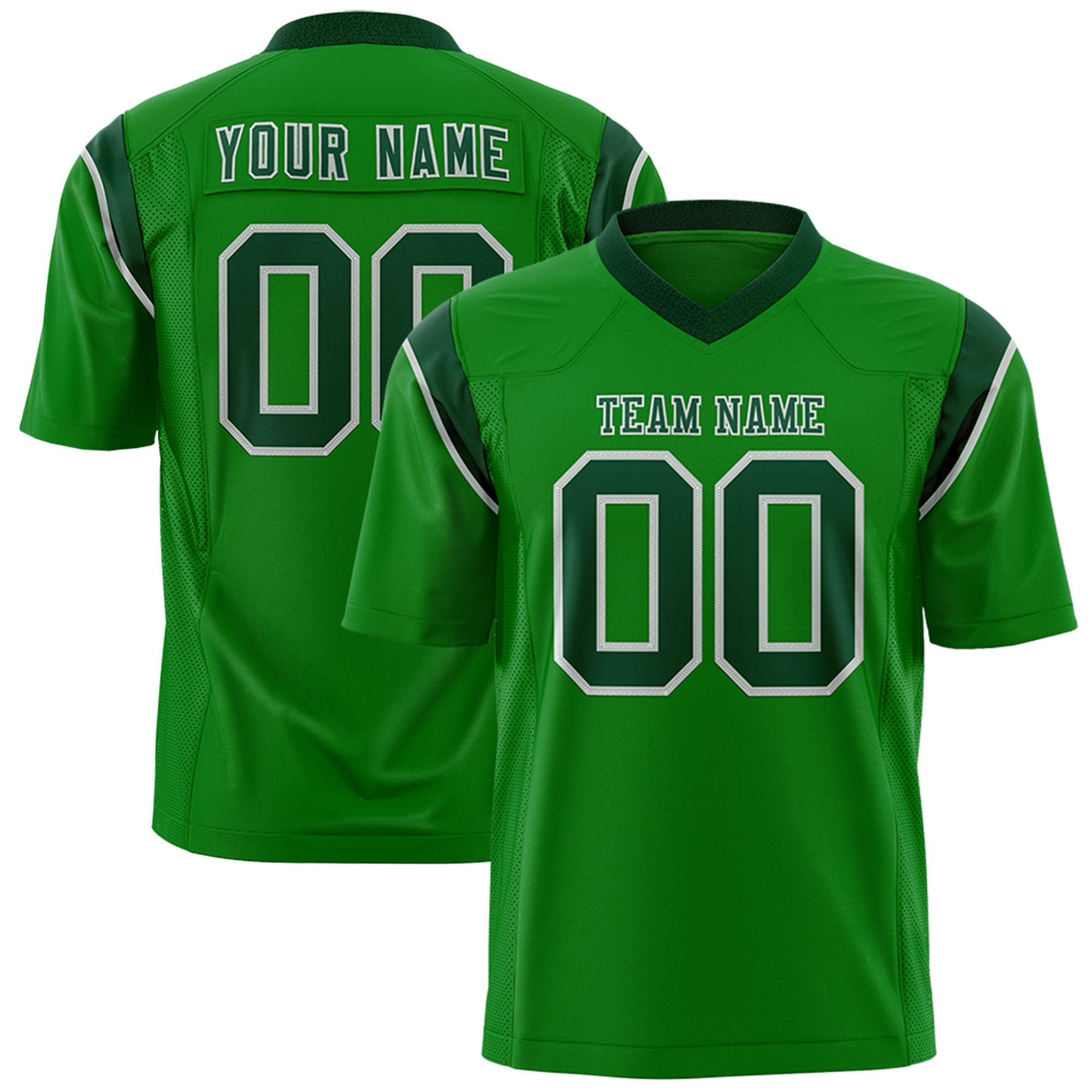 Custom Kelly Green Green Personalized Shoulder Cut Two-Tone Flag Football Jersey