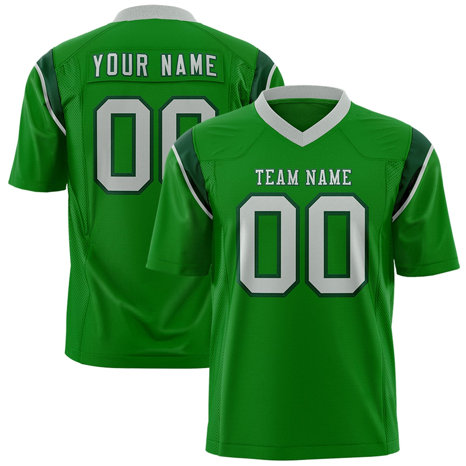 Custom Kelly Green Navy Personalized Shoulder Cut Two-Tone Flag Football Jersey