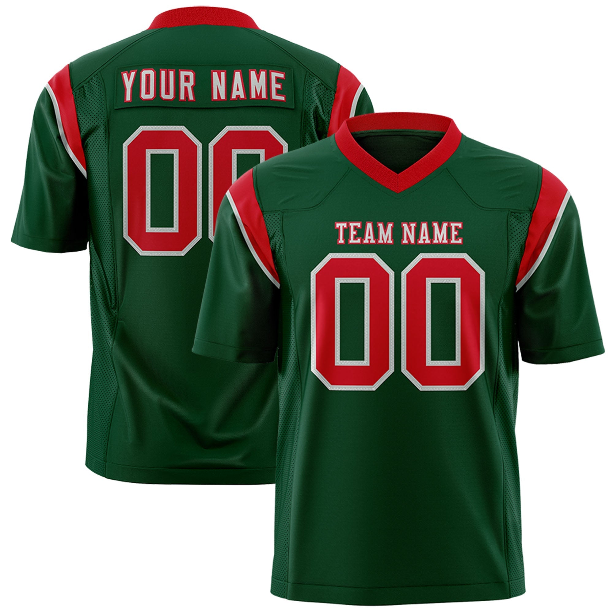 Custom Green Red Personalized Shoulder Cut Two-Tone Flag Football Jersey