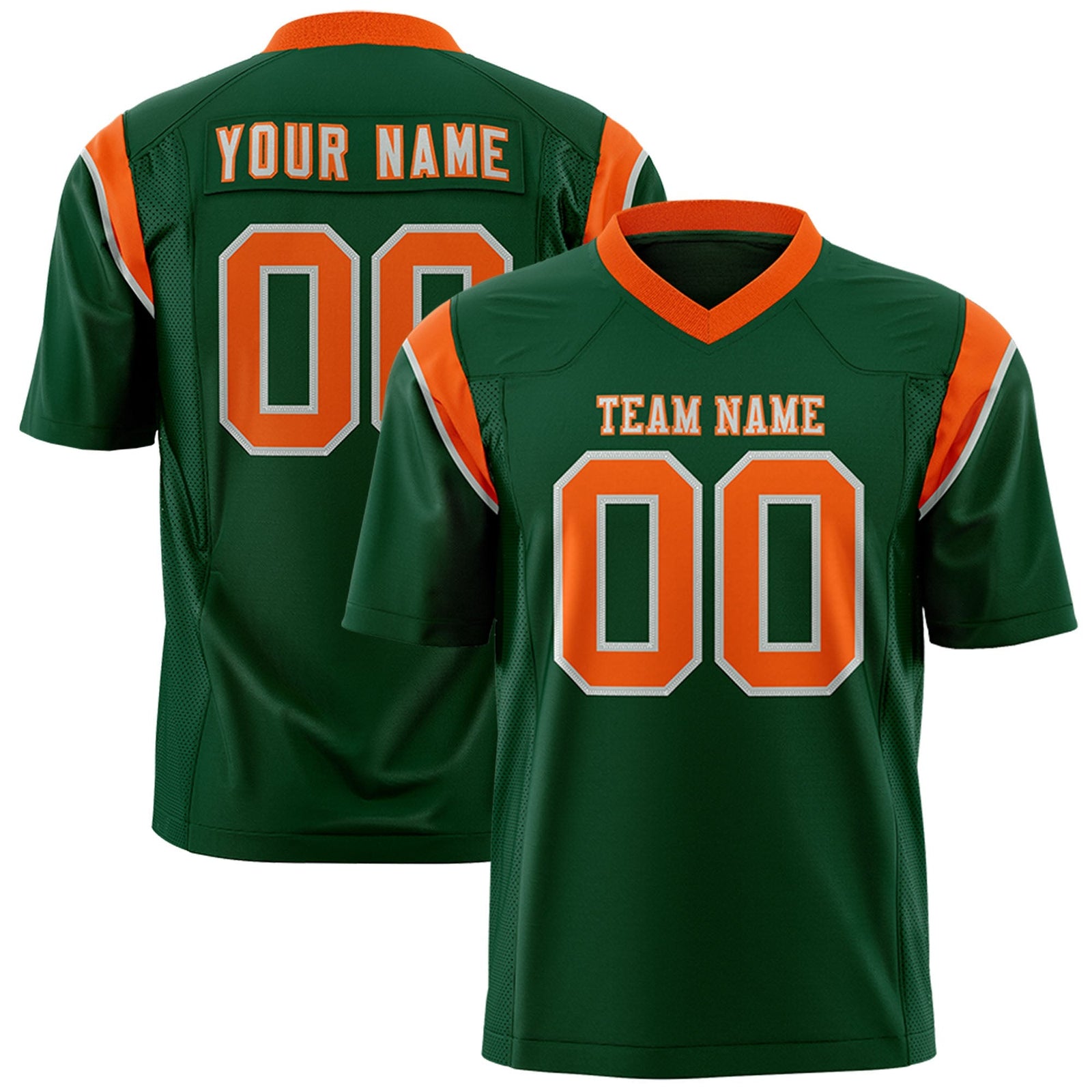 Custom Green Orange Personalized Shoulder Cut Two-Tone Flag Football Jersey