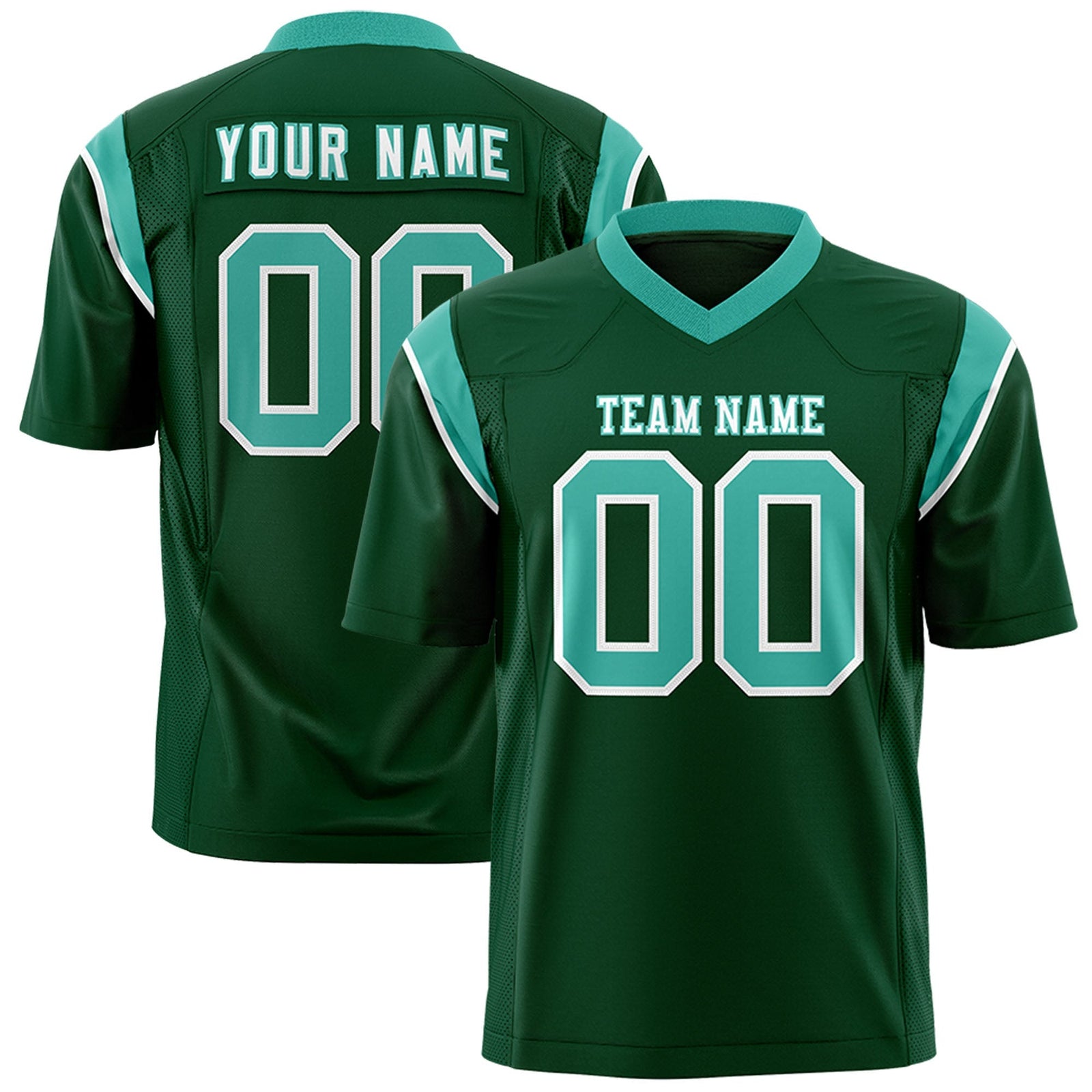 Custom Green Aqua Personalized Shoulder Cut Two-Tone Flag Football Jersey
