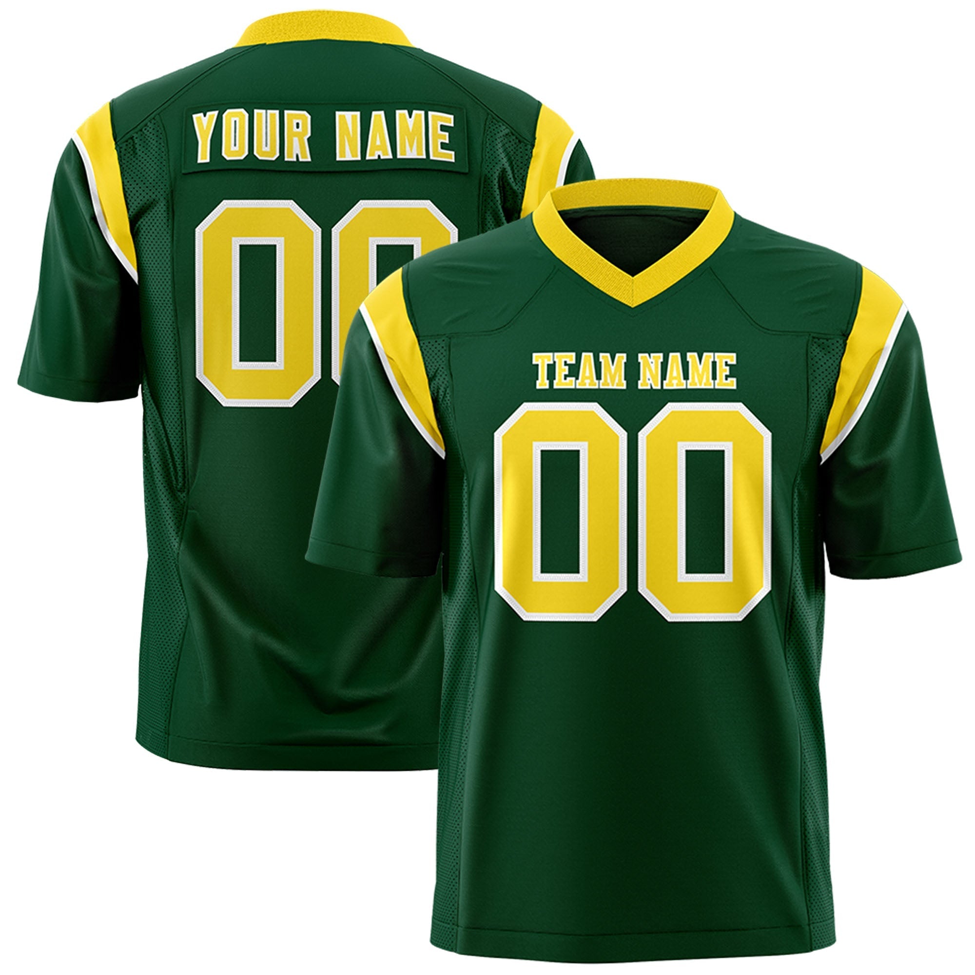 Custom Green Gold Personalized Shoulder Cut Two-Tone Flag Football Jersey