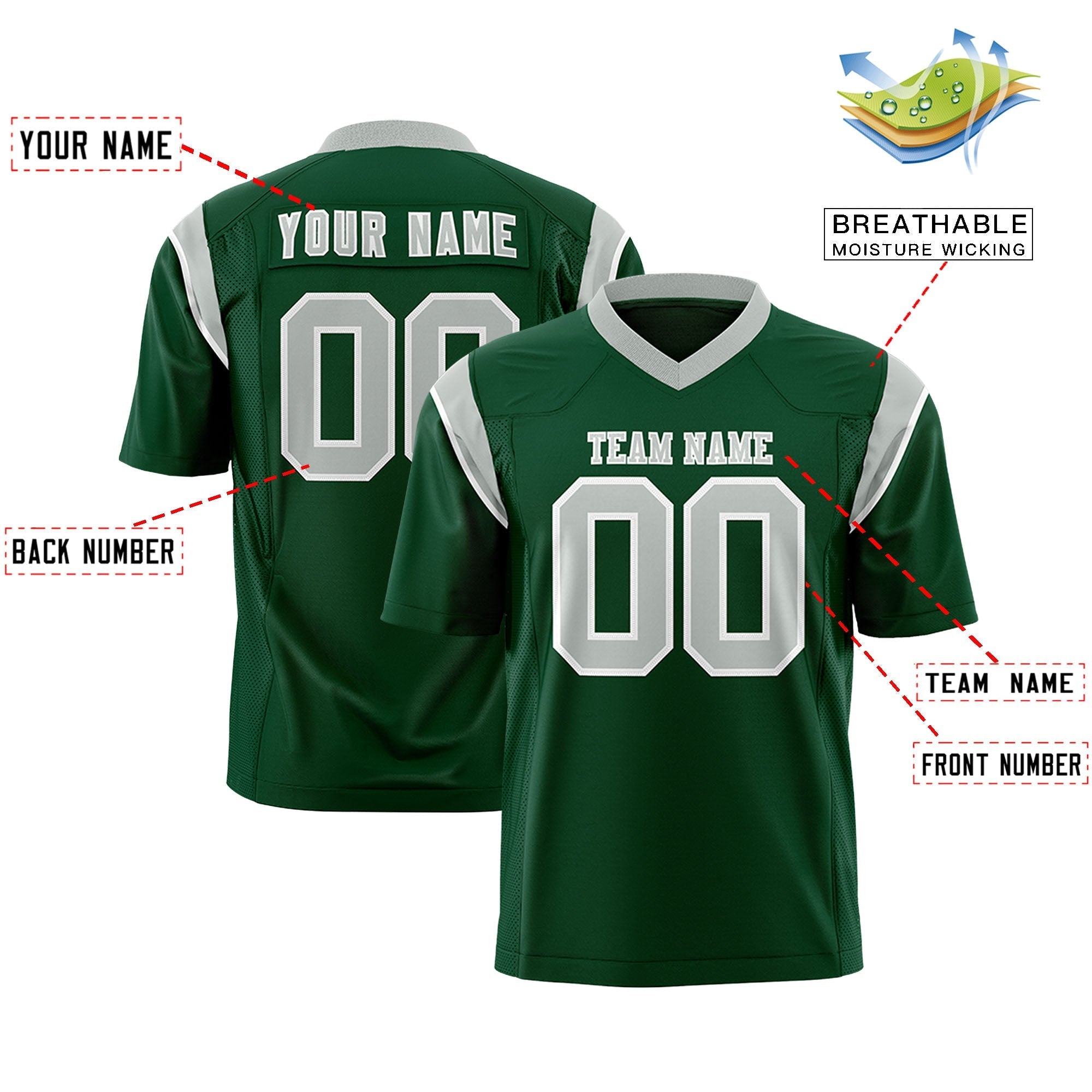 Custom Green Gray Personalized Shoulder Cut Two-Tone Flag Football Jersey