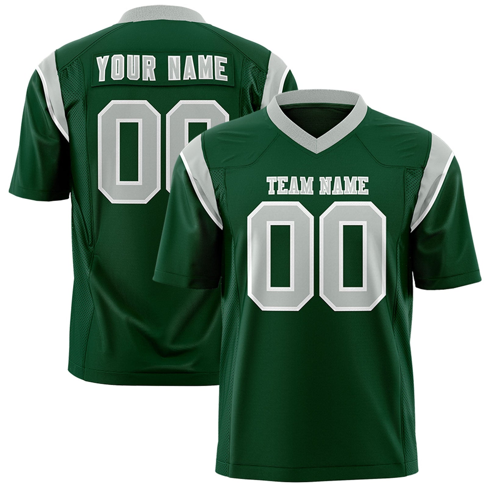 Custom Green Gray Personalized Shoulder Cut Two-Tone Flag Football Jersey