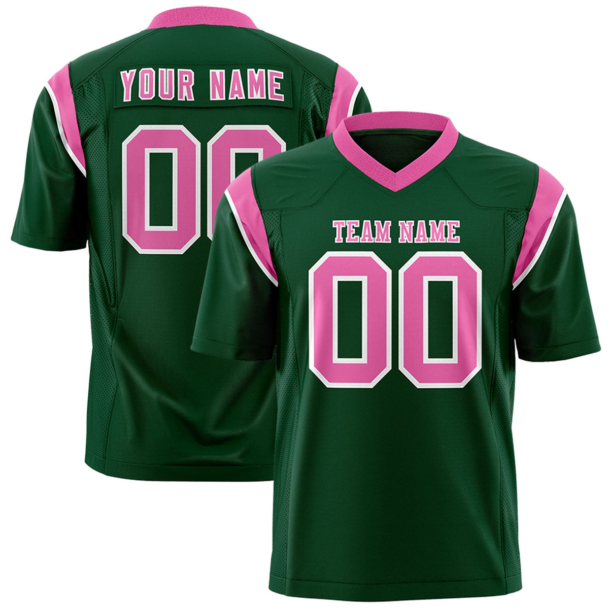 Custom Green Pink Personalized Shoulder Cut Two-Tone Flag Football Jersey