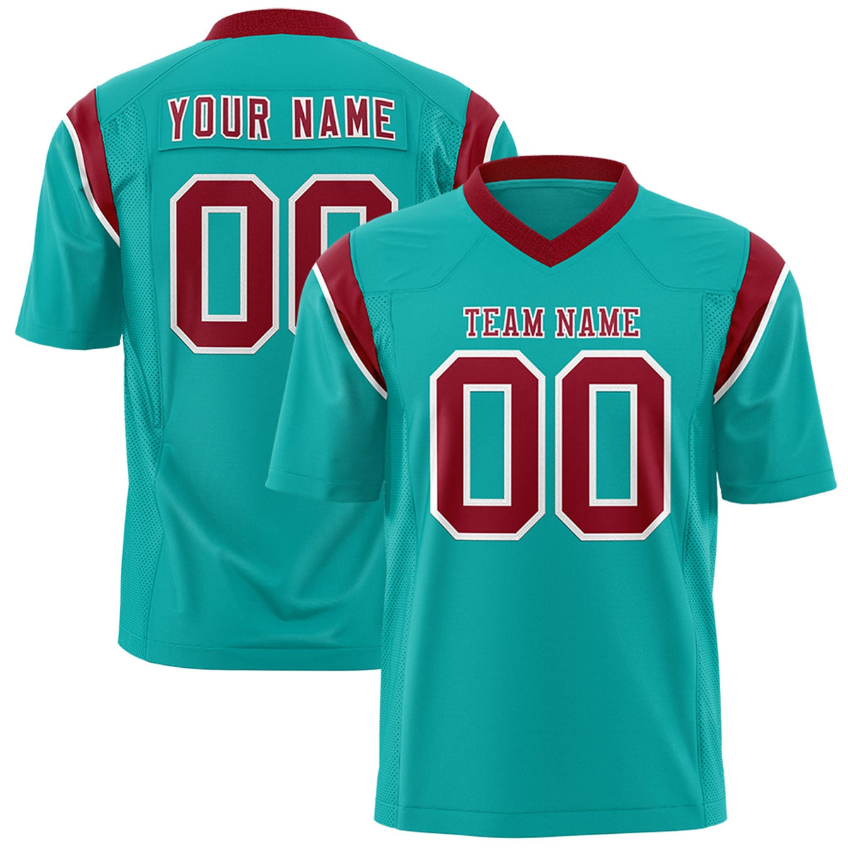 Custom Aqua Cardinal Personalized Shoulder Cut Two-Tone Flag Football Jersey
