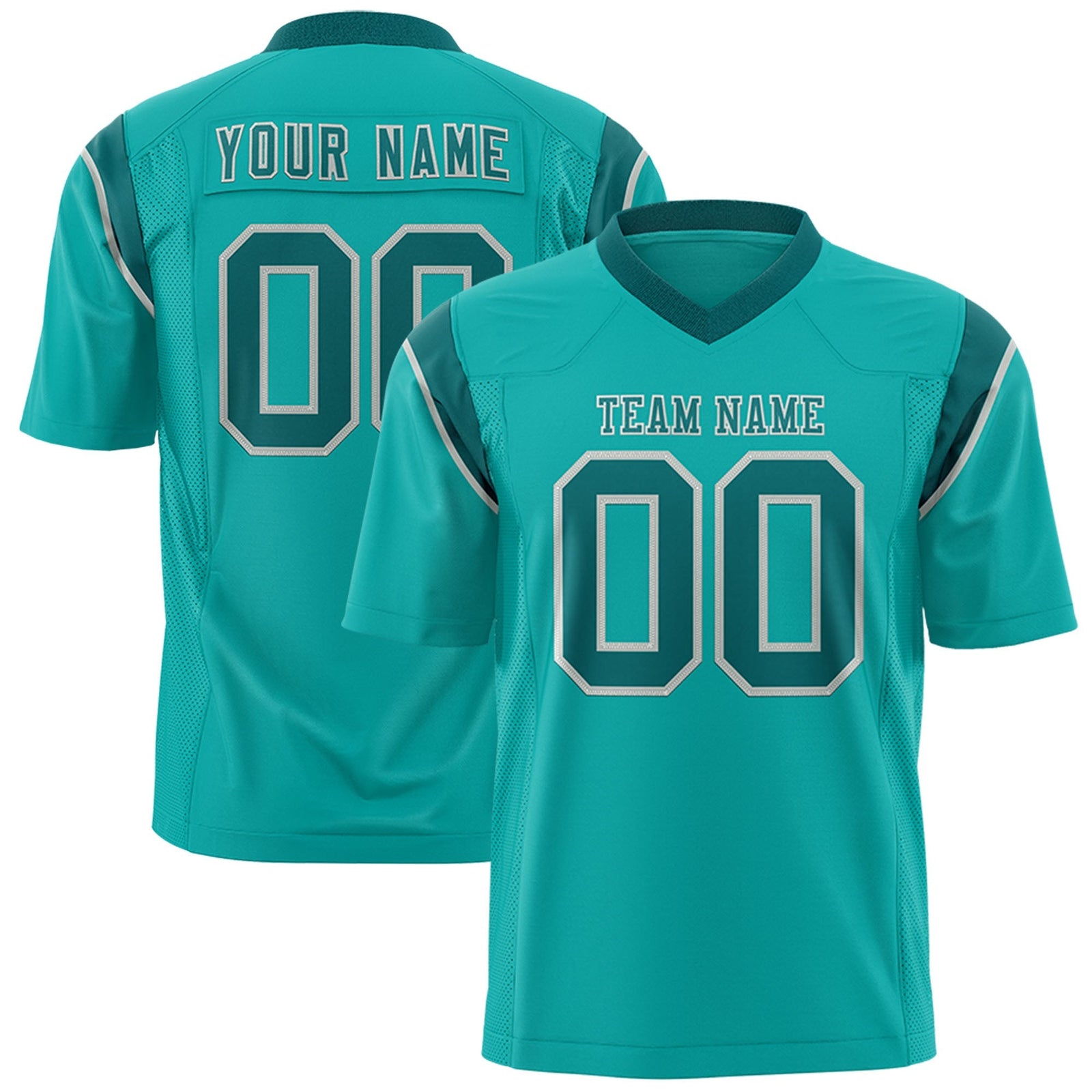 Custom Aqua Aqua Personalized Shoulder Cut Two-Tone Flag Football Jersey