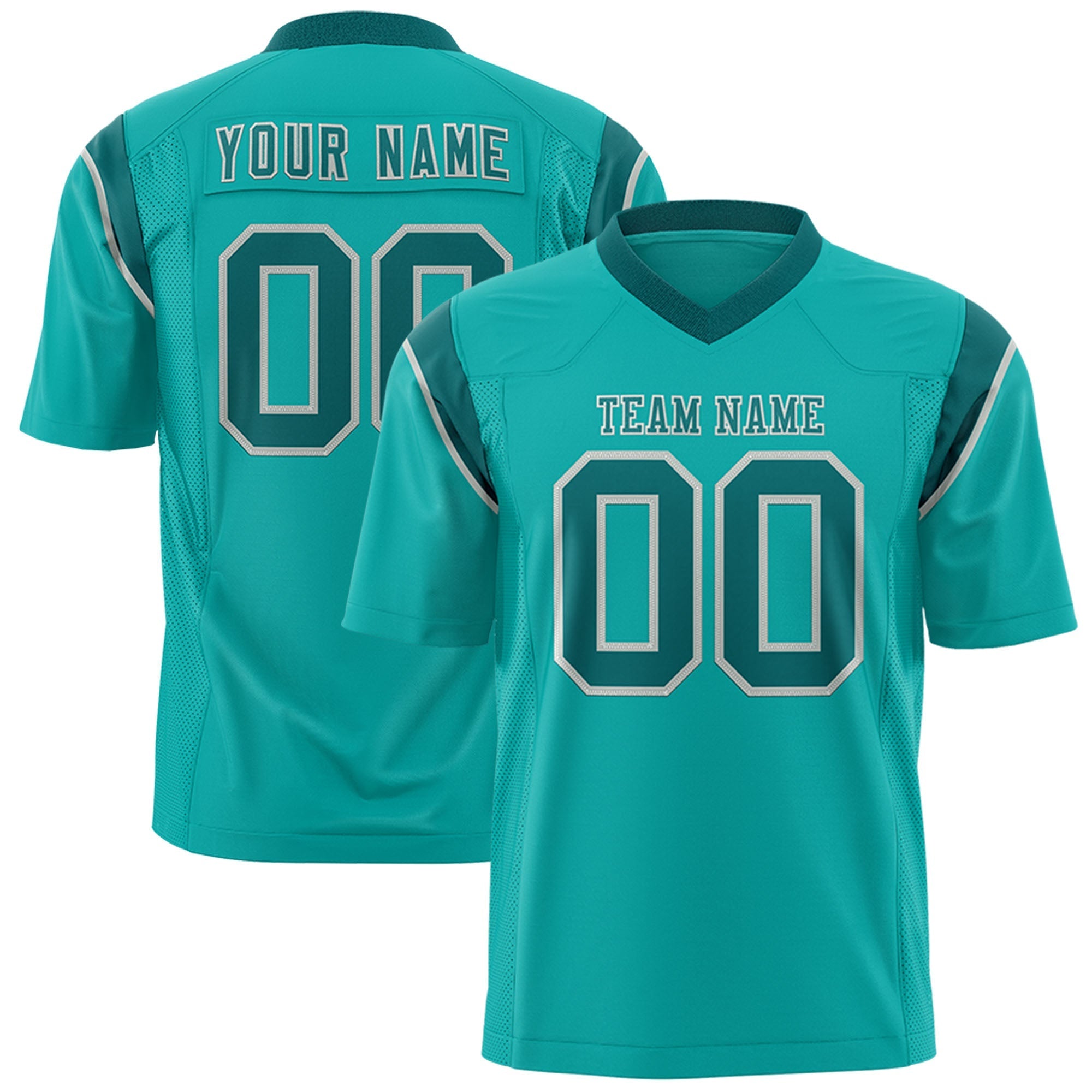 Custom Aqua Aqua Personalized Shoulder Cut Two-Tone Flag Football Jersey