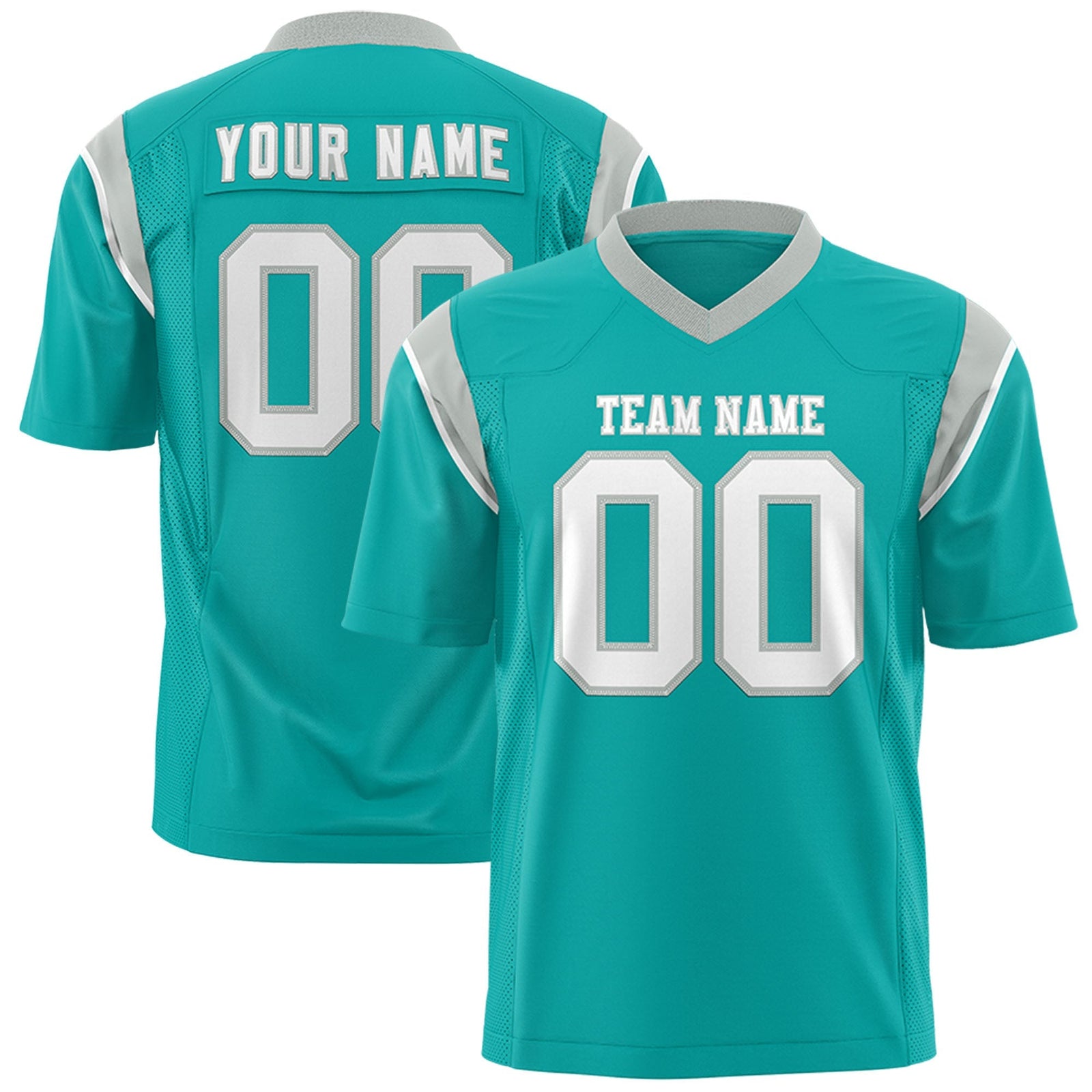 Custom Aqua White Personalized Shoulder Cut Two-Tone Flag Football Jersey