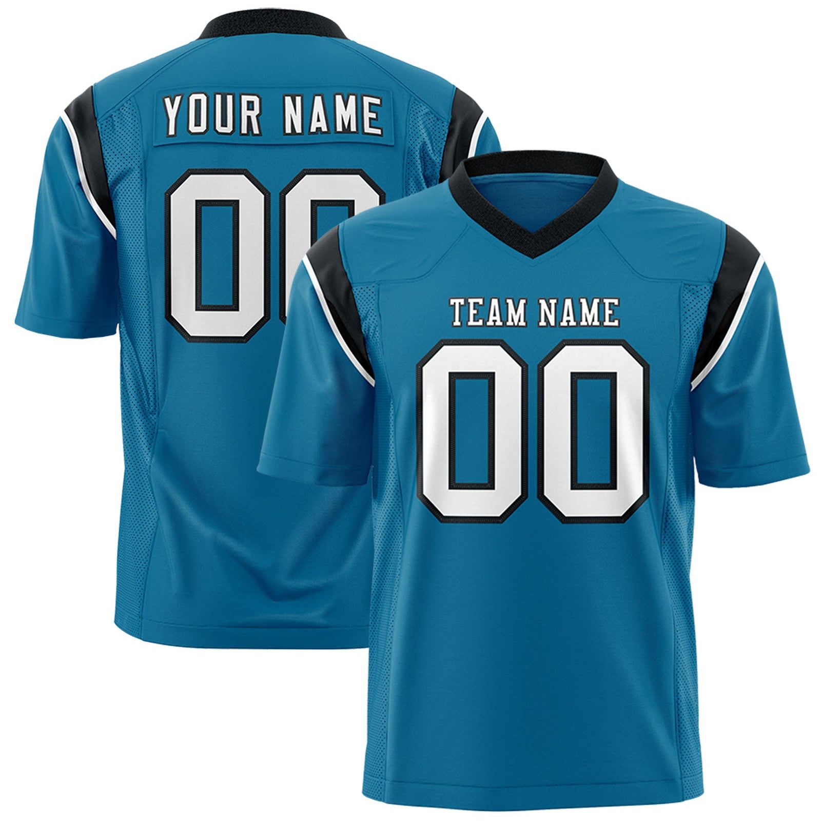 Custom Aqua Black Personalized Shoulder Cut Two-Tone Flag Football Jersey
