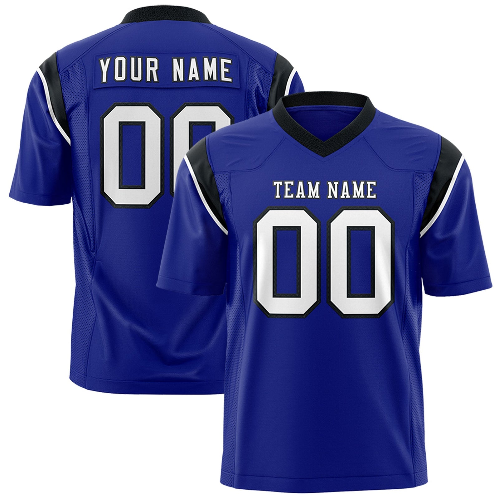 Custom Royal Black Personalized Shoulder Cut Two-Tone Flag Football Jersey