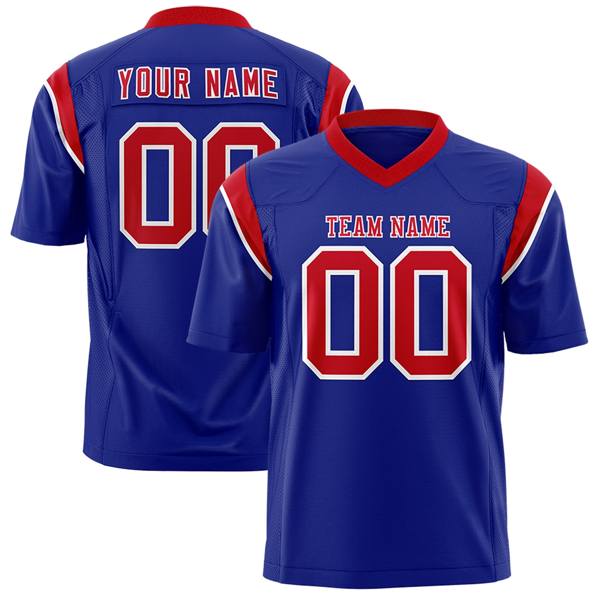 Custom Royal Red Personalized Shoulder Cut Two-Tone Flag Football Jersey
