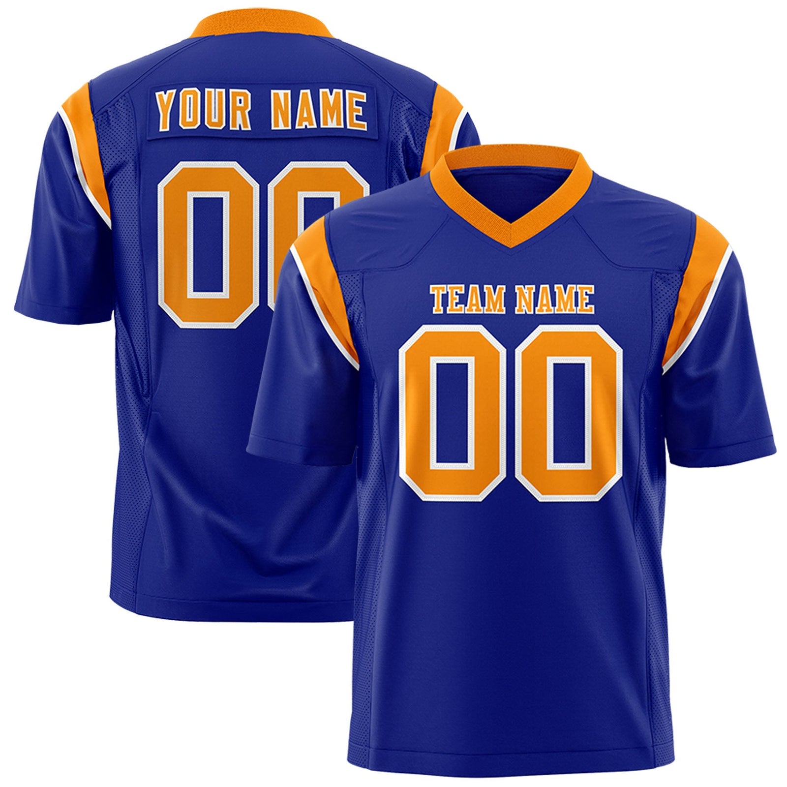 Custom Royal Orange Personalized Shoulder Cut Two-Tone Flag Football Jersey