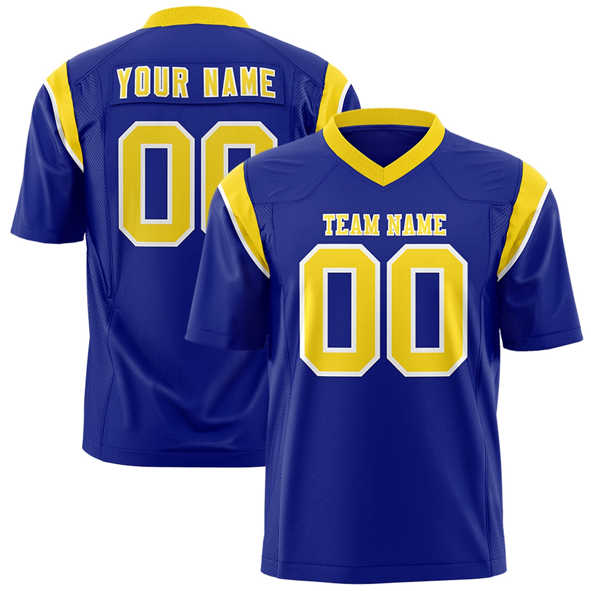 Custom Royal Gold Personalized Shoulder Cut Two-Tone Flag Football Jersey