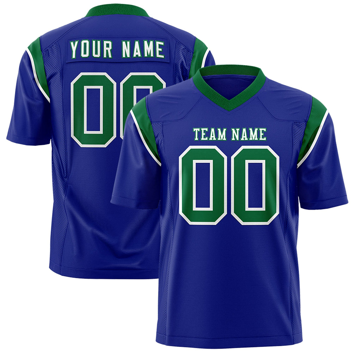 Custom Royal Kelly Green Personalized Shoulder Cut Two-Tone Flag Football Jersey