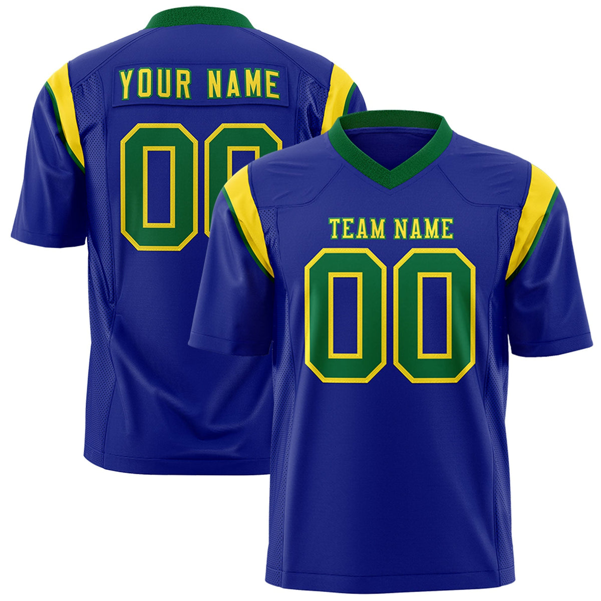 Custom Royal Kelly Green Personalized Shoulder Cut Two-Tone Flag Football Jersey