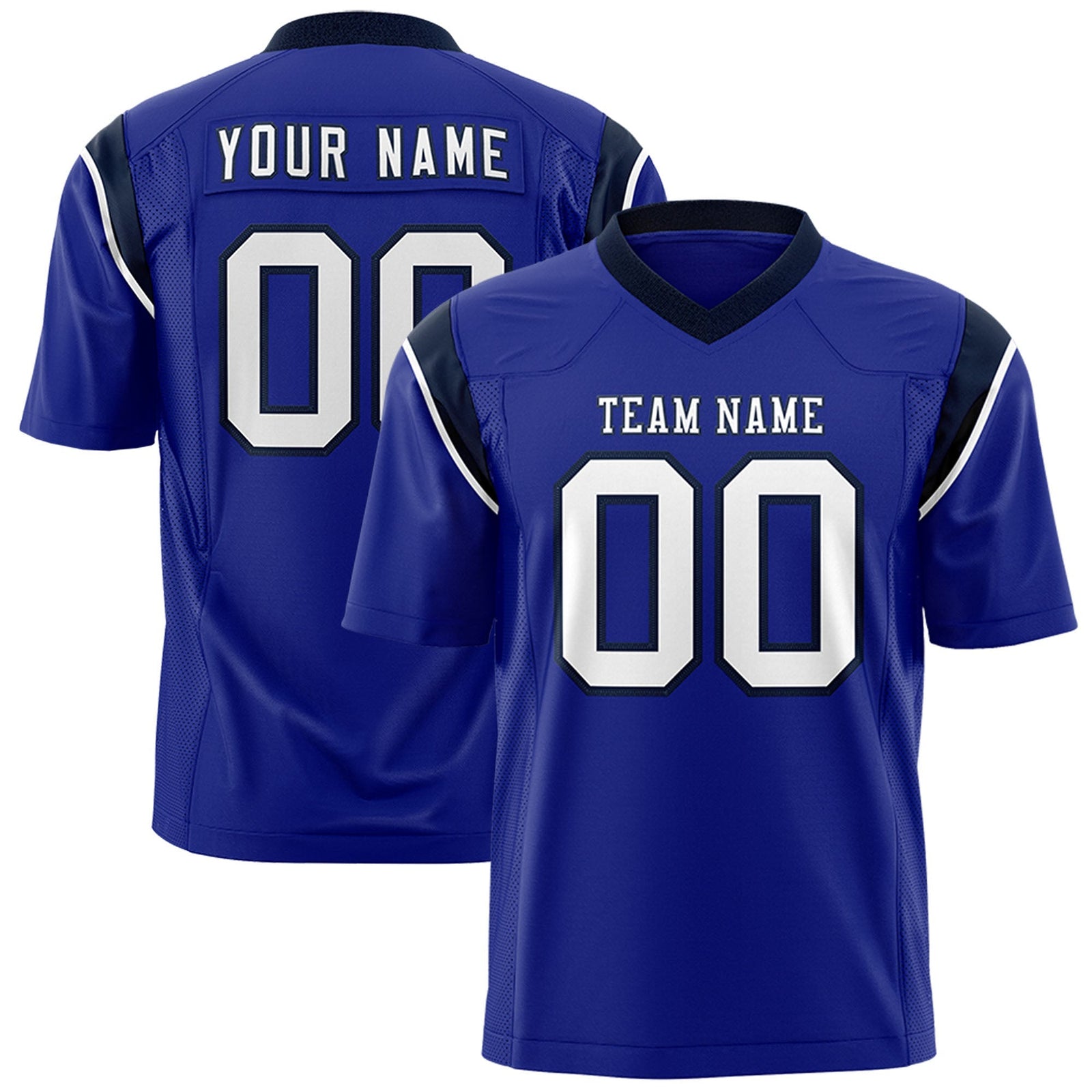 Custom Royal Black Personalized Shoulder Cut Two-Tone Flag Football Jersey