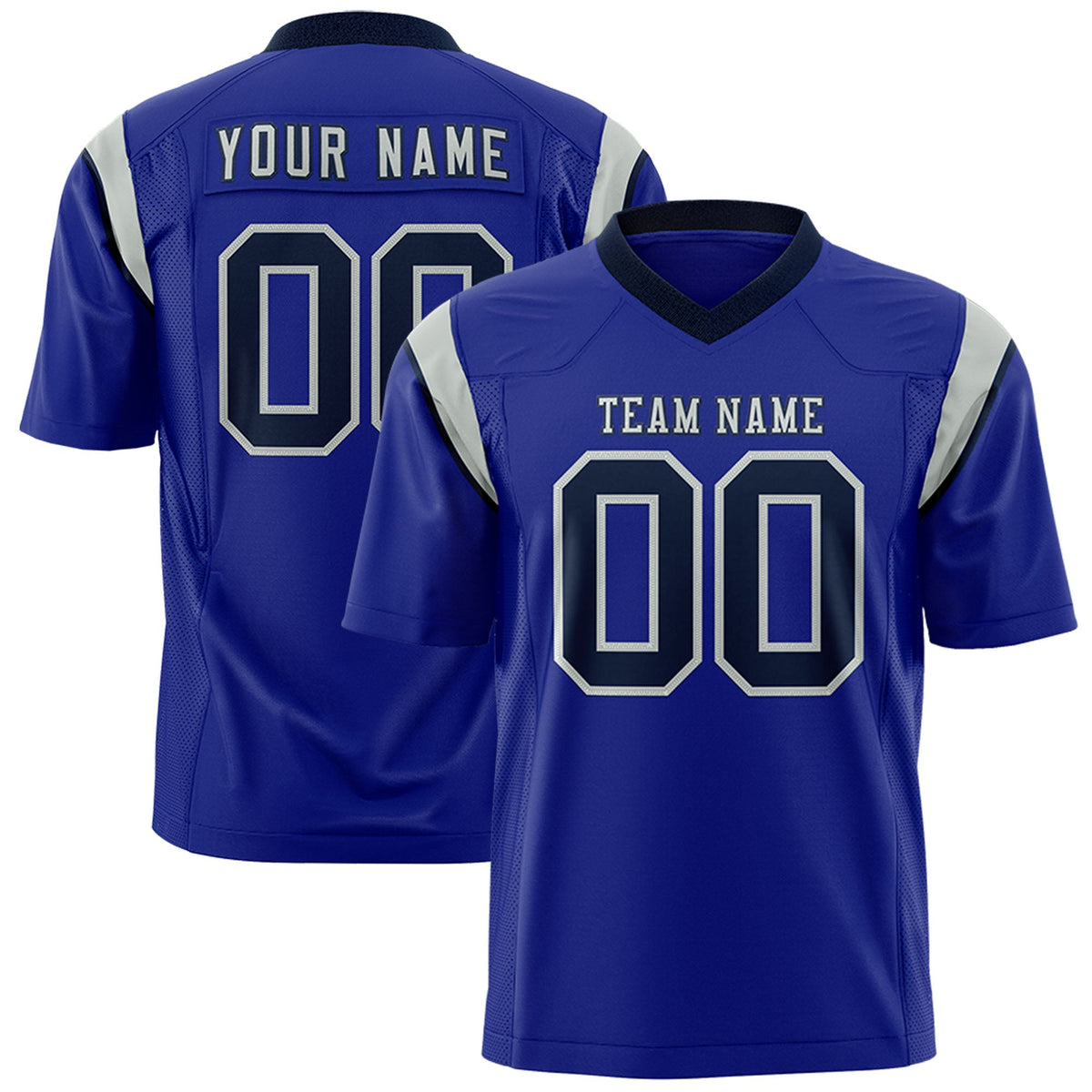 Custom Royal Black Personalized Shoulder Cut Two-Tone Flag Football Jersey