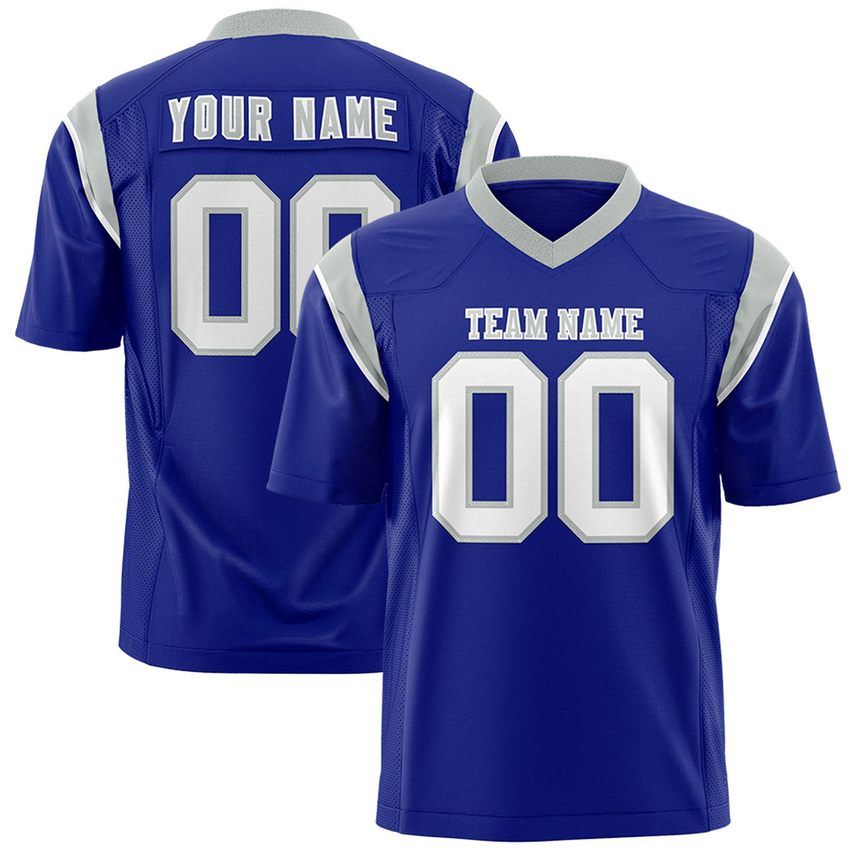 Custom Royal White Personalized Shoulder Cut Two-Tone Flag Football Jersey