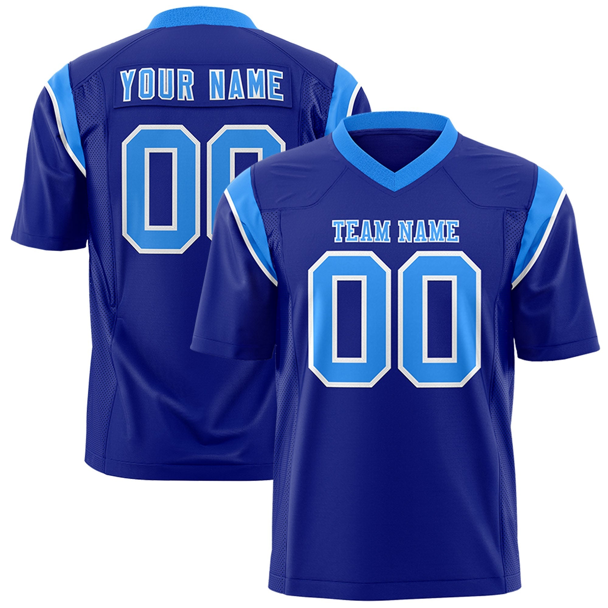 Custom Royal Light Blue Personalized Shoulder Cut Two-Tone Flag Football Jersey