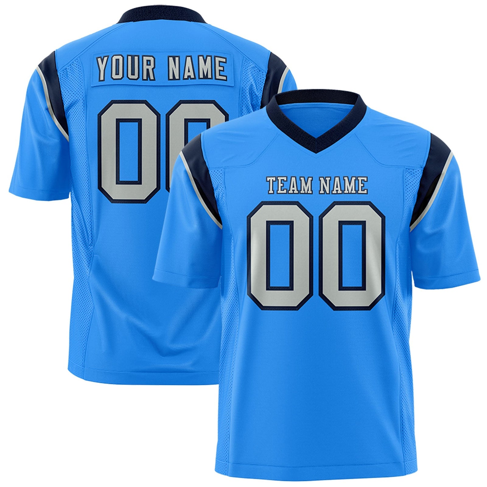 Custom Powder Blue Gray Personalized Shoulder Cut Two-Tone Flag Football Jersey