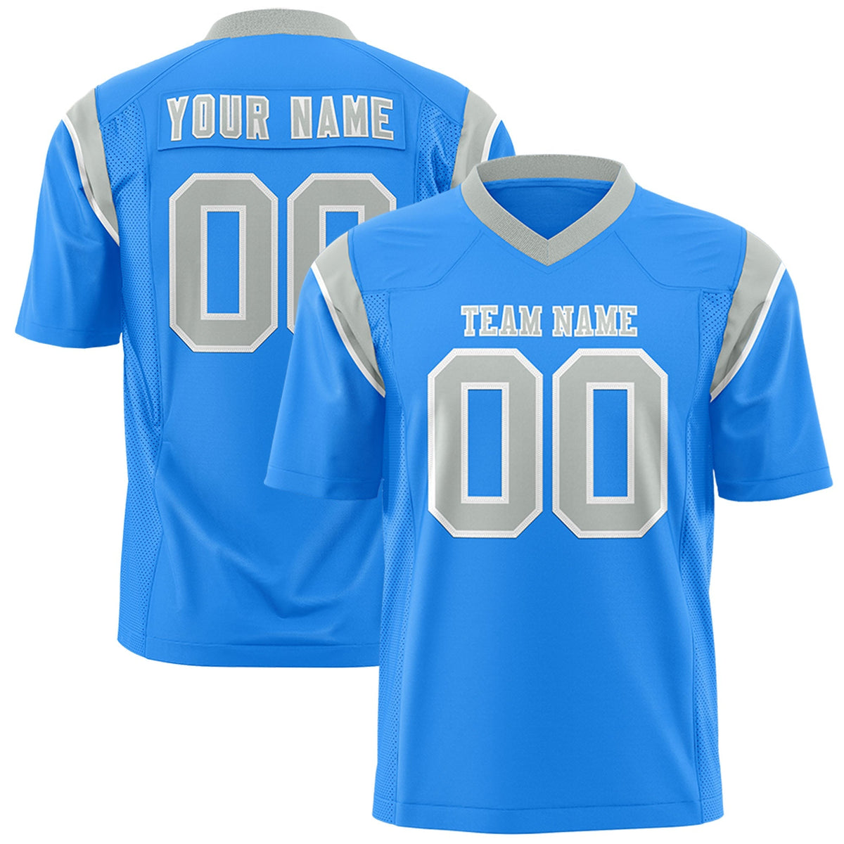 Custom Powder Blue Gray Personalized Shoulder Cut Two-Tone Flag Football Jersey