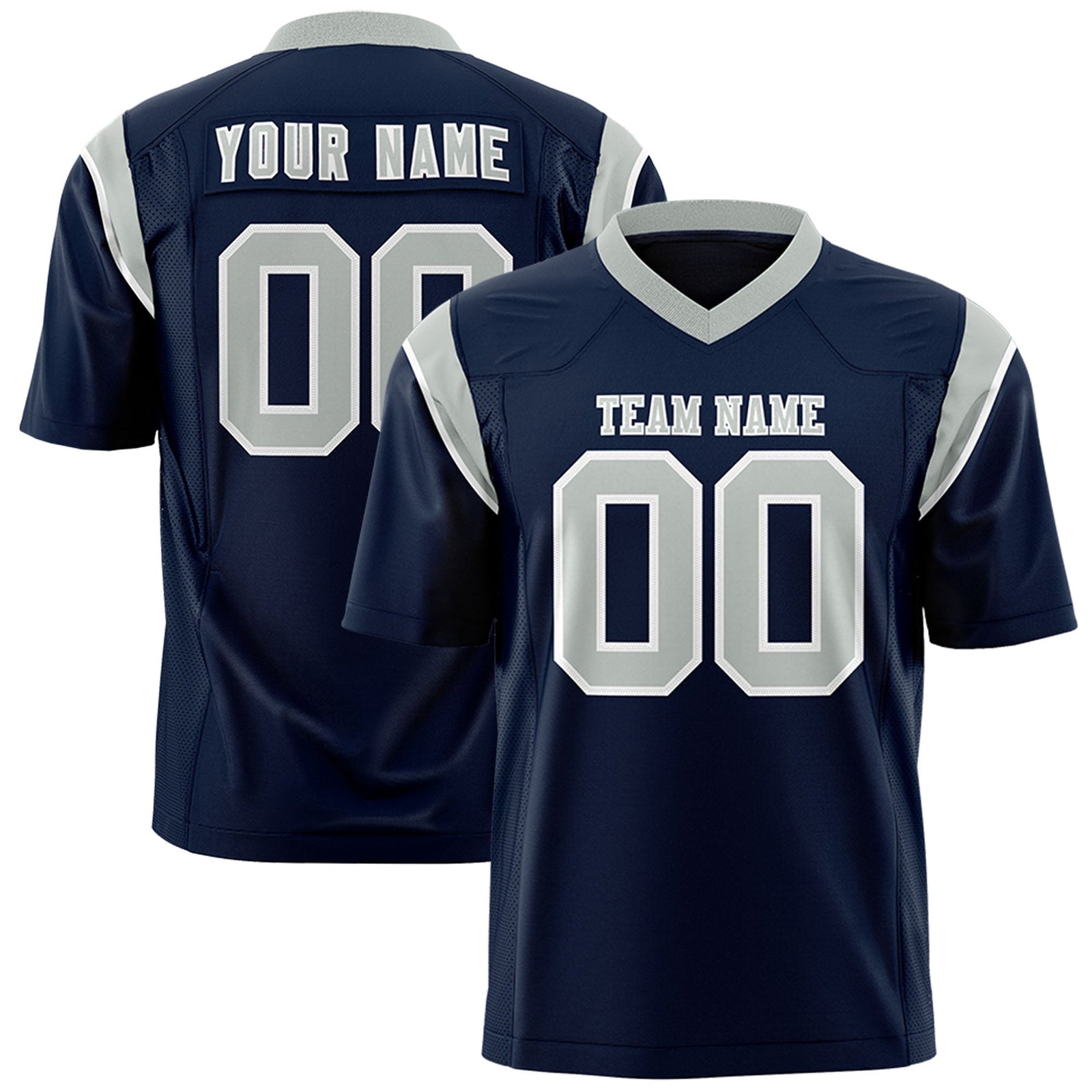 Custom Navy Gray Personalized Shoulder Cut Two-Tone Flag Football Jersey