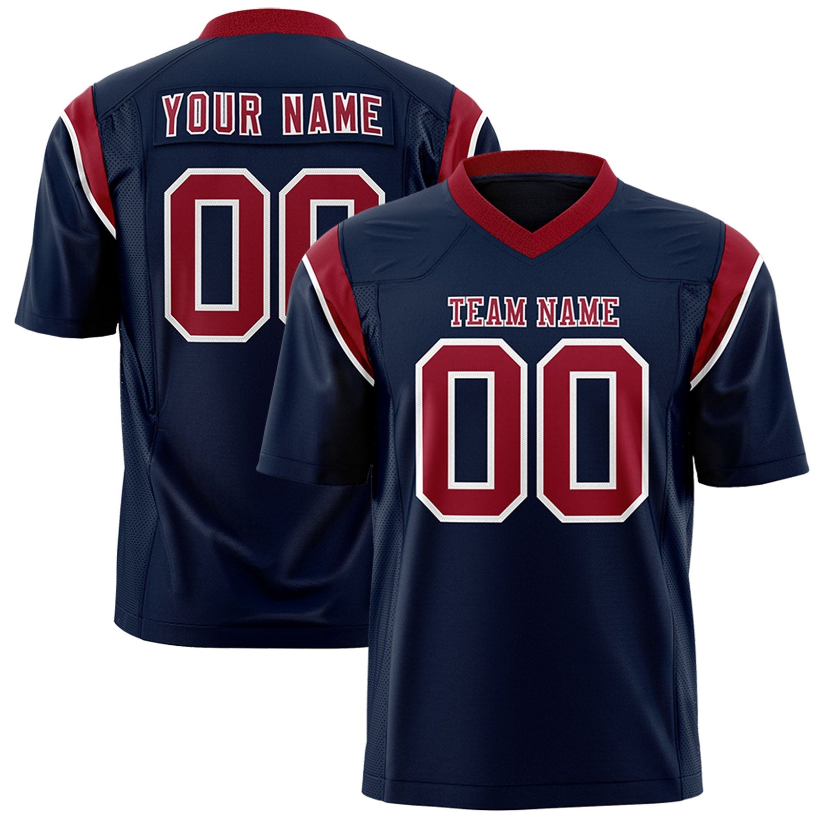 Custom Navy Cardinal Personalized Shoulder Cut Two-Tone Flag Football Jersey