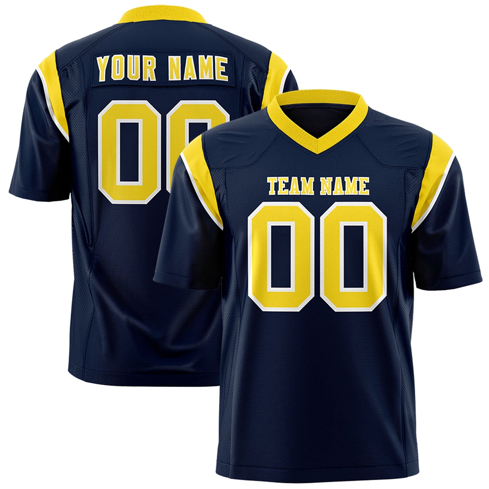 Custom Navy Gold Personalized Shoulder Cut Two-Tone Flag Football Jersey