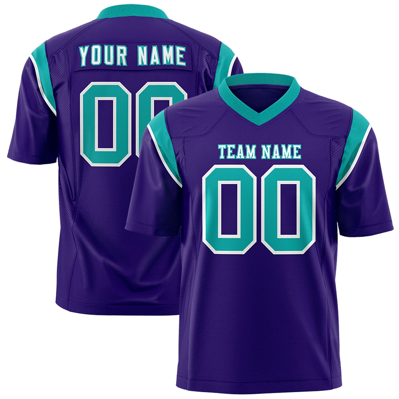 Custom Purple Aqua Personalized Shoulder Cut Two-Tone Flag Football Jersey
