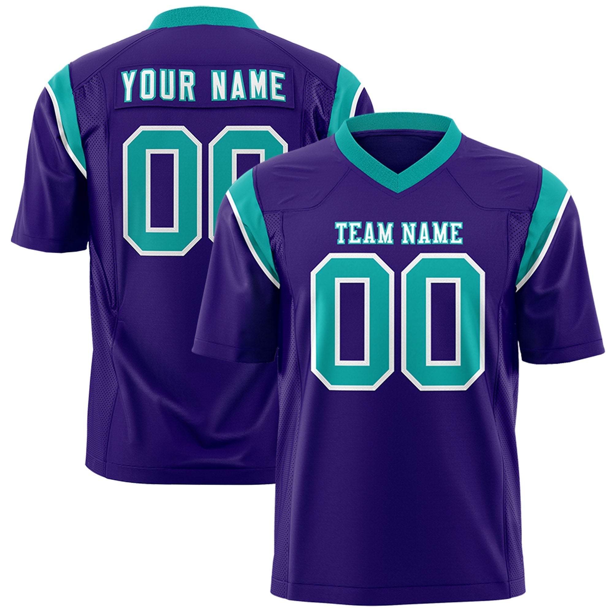 Custom Purple Aqua Personalized Shoulder Cut Two-Tone Flag Football Jersey