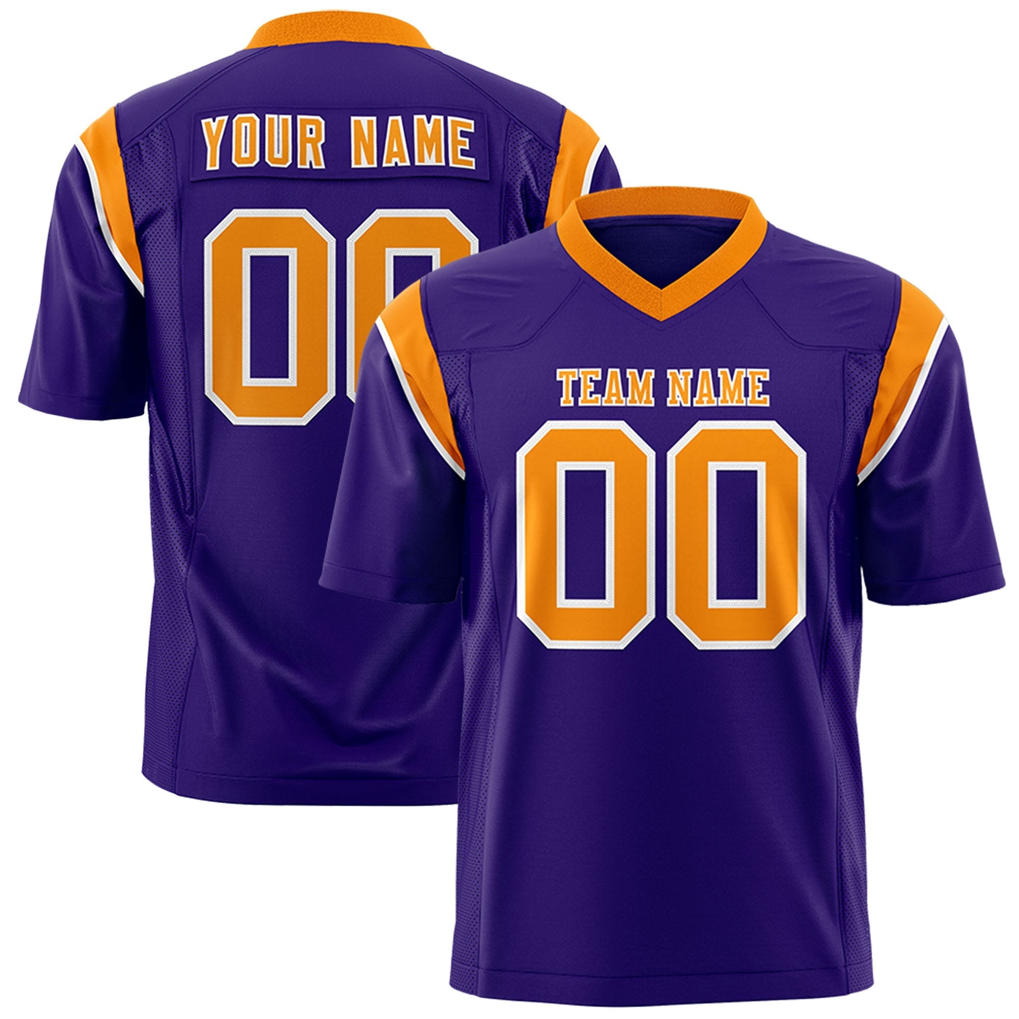 Custom Purple Gold Orange Personalized Shoulder Cut Two-Tone Flag Football Jersey