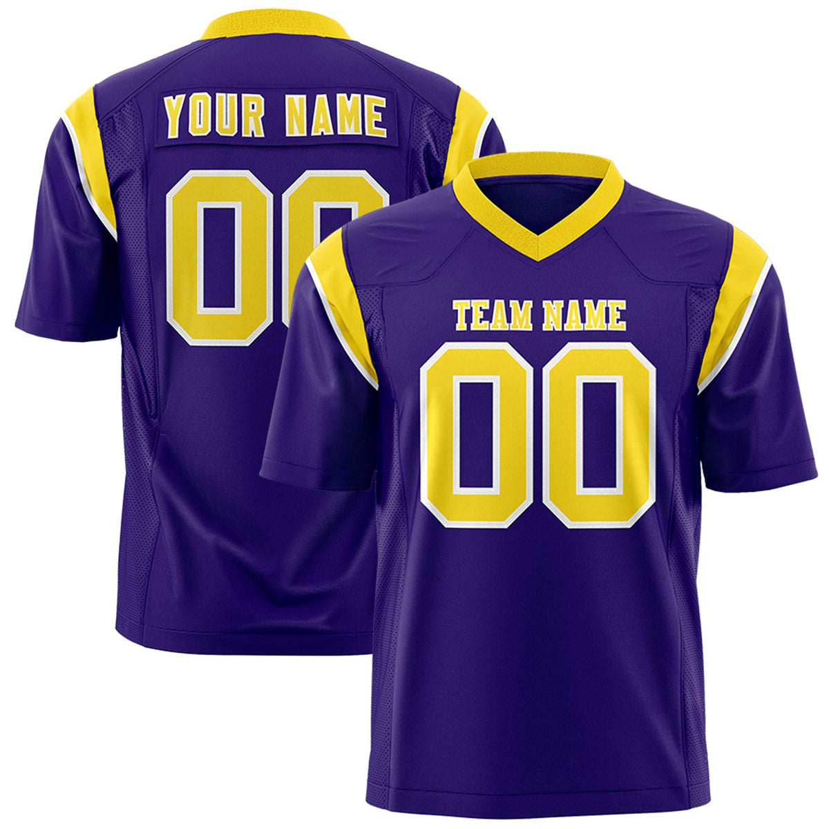 Custom Purple Gold Personalized Shoulder Cut Two-Tone Flag Football Jersey