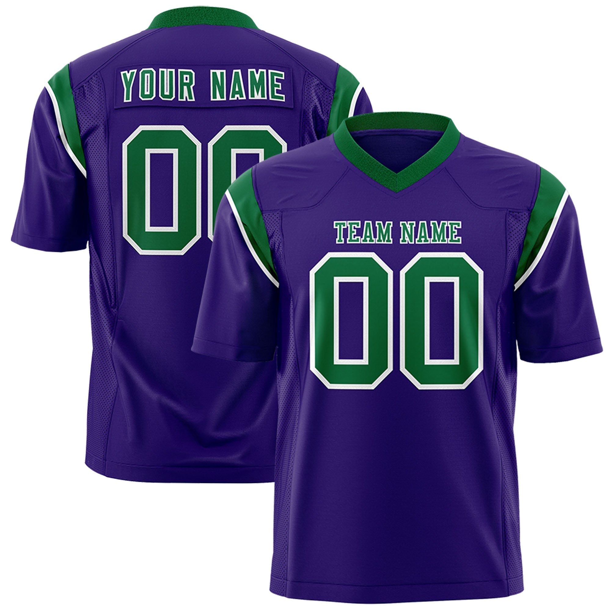 Custom Purple Kelly Green Personalized Shoulder Cut Two-Tone Flag Football Jersey