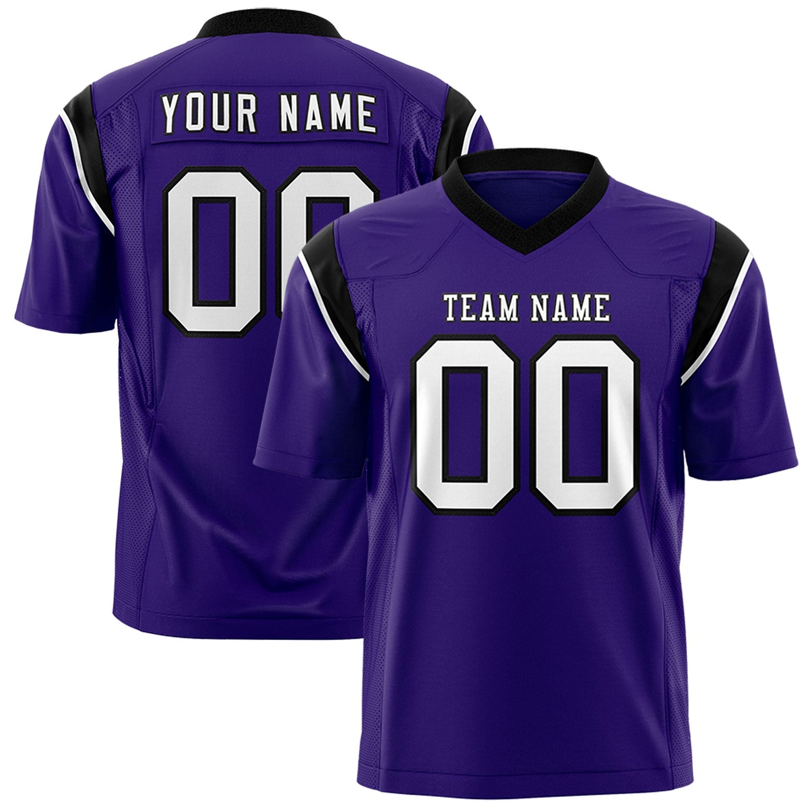 Custom Purple Black Personalized Shoulder Cut Two-Tone Flag Football Jersey