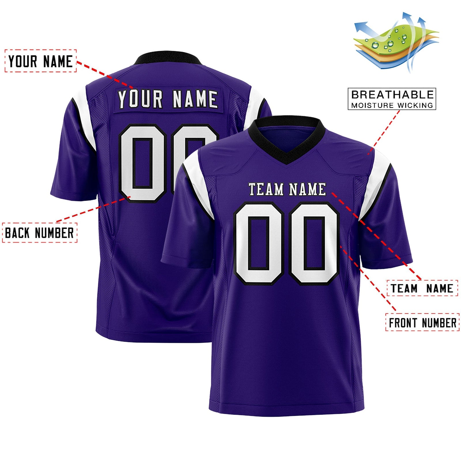 Custom Purple White Personalized Shoulder Cut Two-Tone Flag Football Jersey
