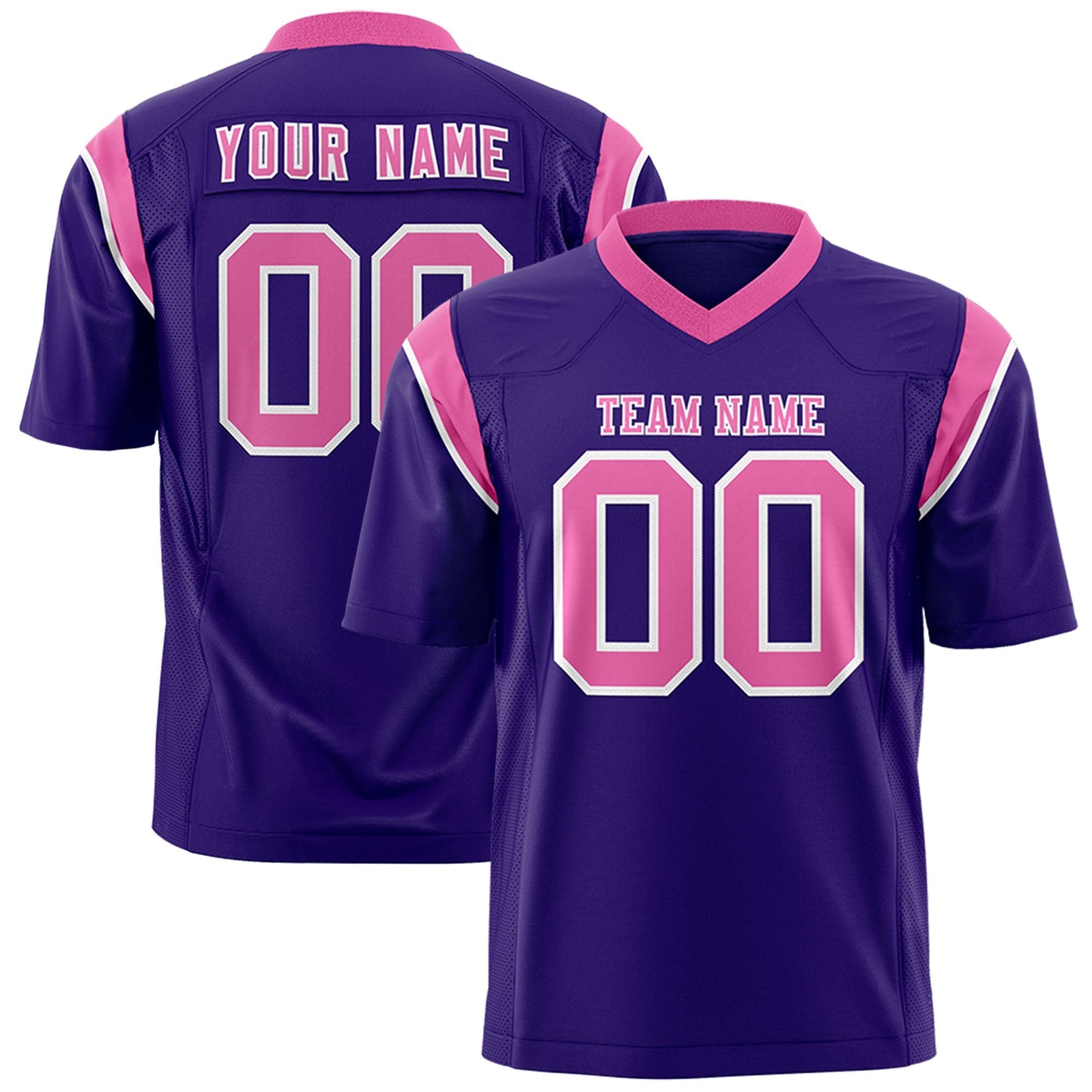 Custom Purple Pink Personalized Shoulder Cut Two-Tone Flag Football Jersey